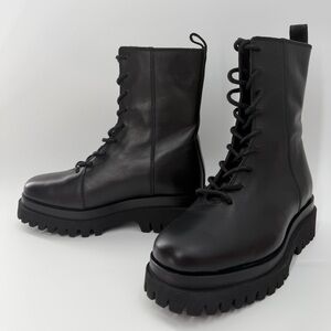 Cos Leather Lace Up Chunky Military Style Black Boots